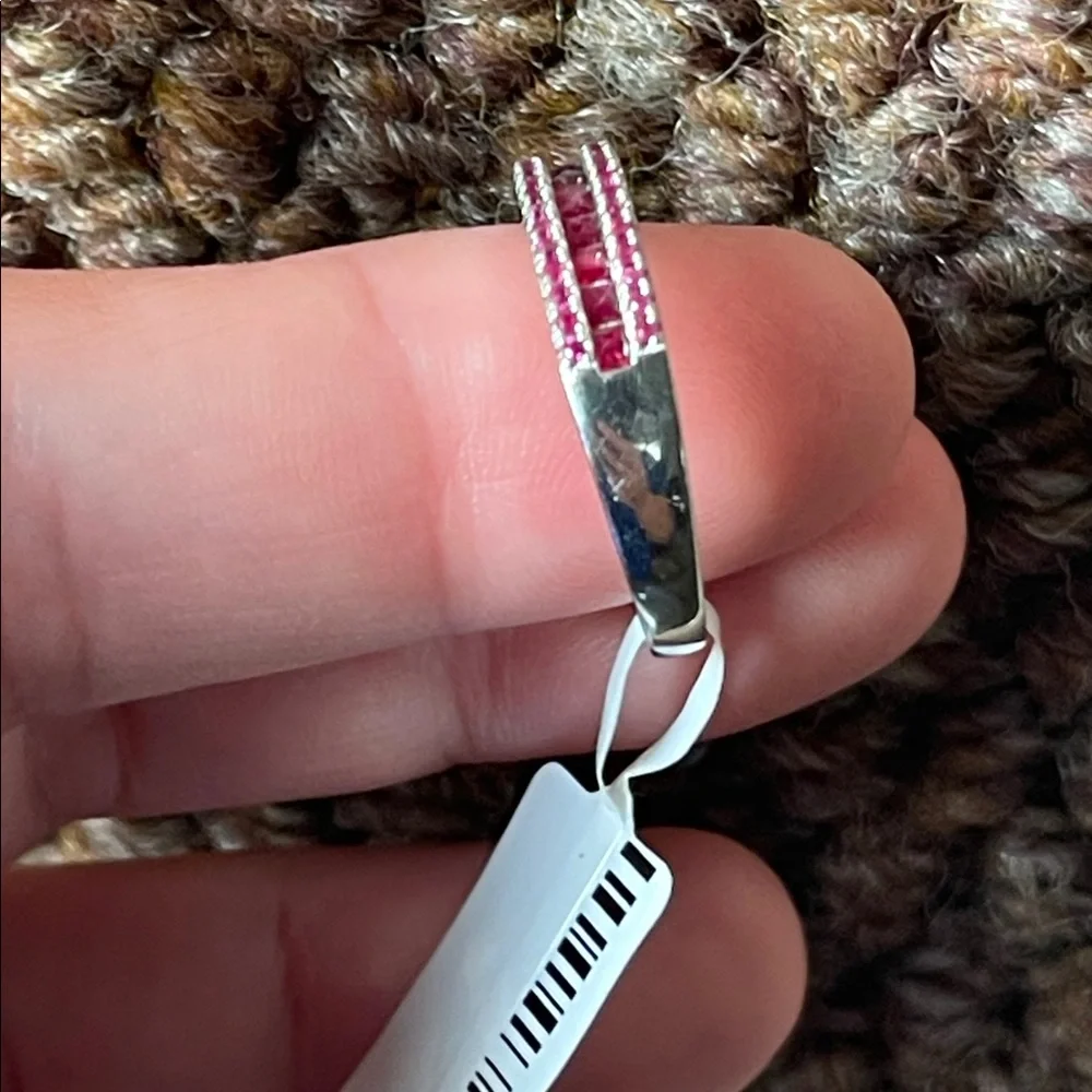 NWT Natural Ruby Half Eternity Ring 925 Silver Size 8 - Picture 9 of 13